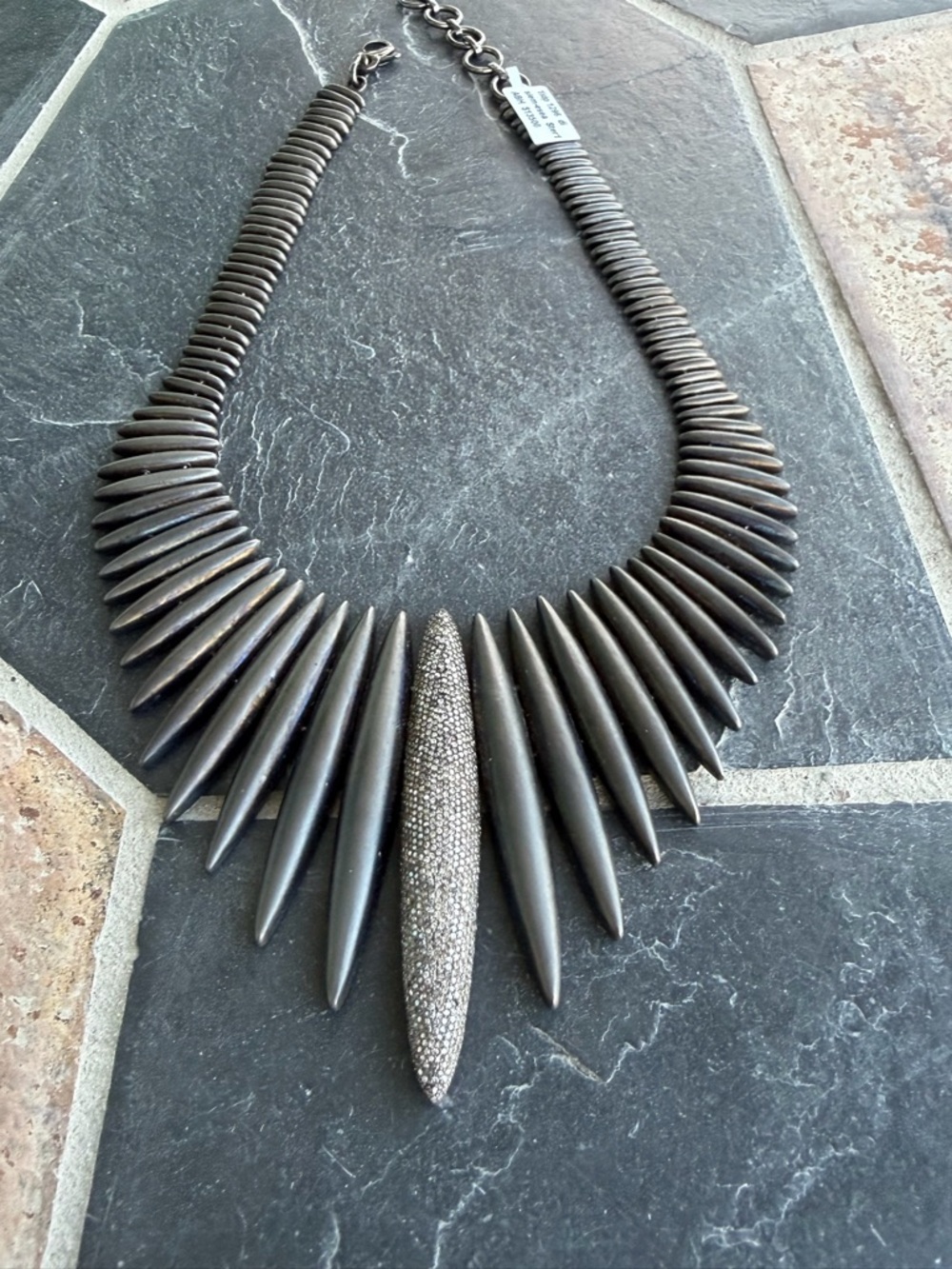 Statement Black Rhodium Diamond Spike Collar Necklace 15-17” adjustable